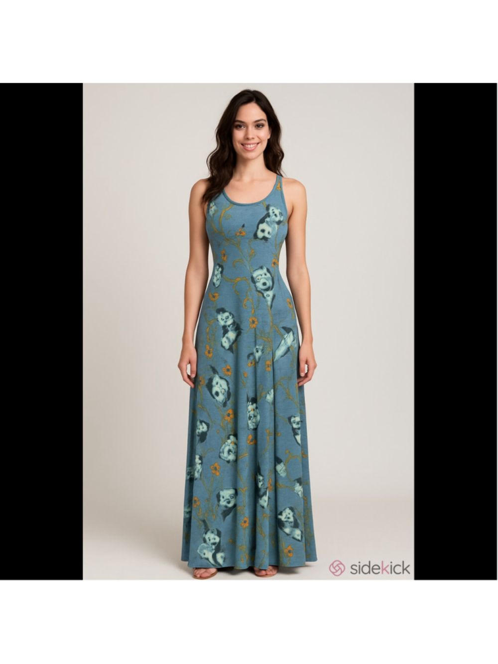 Vtg 70s Mr. Boots Limited Editions Graphic Pop Art Face Rose Knit Maxi Dress S